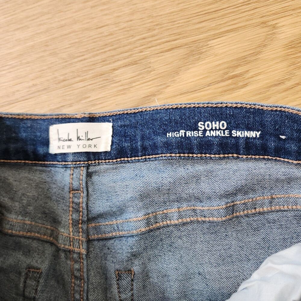 Nicole Miller Jeans Size 4 Soho High Rise Skinny Crop Blue Stretch Raw Hem 30x26 - Picture 3 of 13